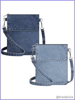 2 Pcs Denim Crossbody Bags Women Jean Phone Purse Shoulder